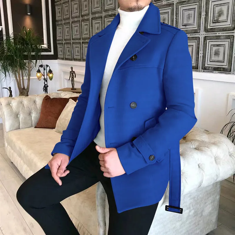 Advbridge Chic Men Woven Lapel Double Row Button Trench Long Sleeve Blazer Jackets Spring Autumn New Slim Business High Quality Suit Coats
