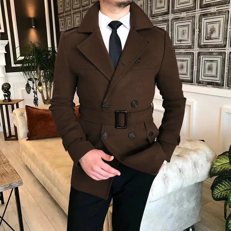 Advbridge Chic Men Woven Lapel Double Row Button Trench Long Sleeve Blazer Jackets Spring Autumn New Slim Business High Quality Suit Coats