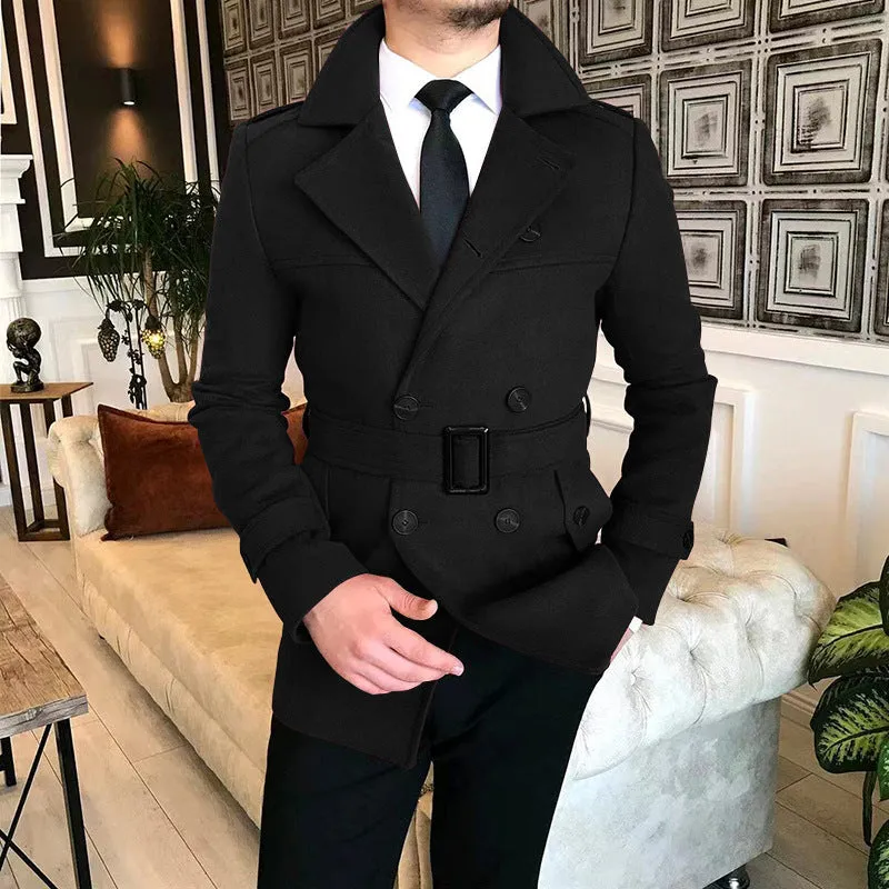 Advbridge Chic Men Woven Lapel Double Row Button Trench Long Sleeve Blazer Jackets Spring Autumn New Slim Business High Quality Suit Coats