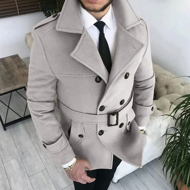 Advbridge Chic Men Woven Lapel Double Row Button Trench Long Sleeve Blazer Jackets Spring Autumn New Slim Business High Quality Suit Coats