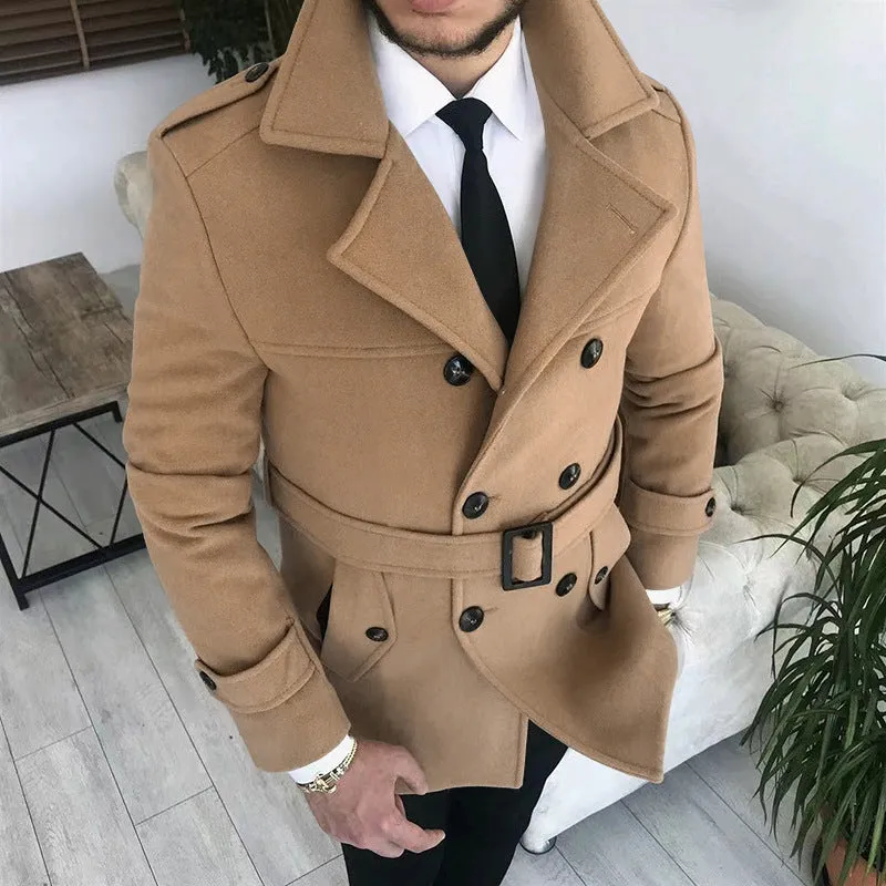 Advbridge Chic Men Woven Lapel Double Row Button Trench Long Sleeve Blazer Jackets Spring Autumn New Slim Business High Quality Suit Coats