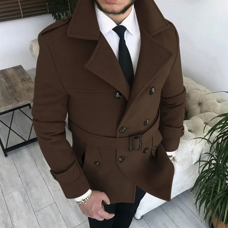 Advbridge Chic Men Woven Lapel Double Row Button Trench Long Sleeve Blazer Jackets Spring Autumn New Slim Business High Quality Suit Coats