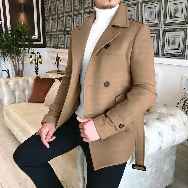 Advbridge Chic Men Woven Lapel Double Row Button Trench Long Sleeve Blazer Jackets Spring Autumn New Slim Business High Quality Suit Coats