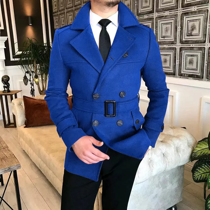 Advbridge Chic Men Woven Lapel Double Row Button Trench Long Sleeve Blazer Jackets Spring Autumn New Slim Business High Quality Suit Coats