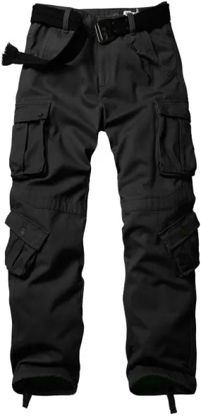 AKARMY Men's Fleece Lined Hiking Pants Outdoor Cargo Pants Casual Work Ski Pants with 8 Pockets