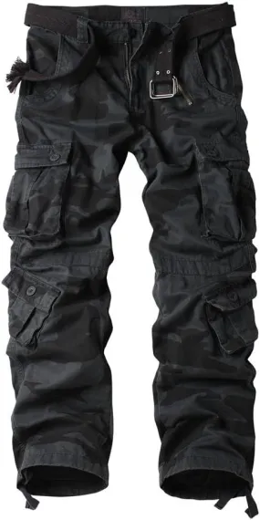 AKARMY Men's Fleece Lined Hiking Pants Outdoor Cargo Pants Casual Work Ski Pants with 8 Pockets