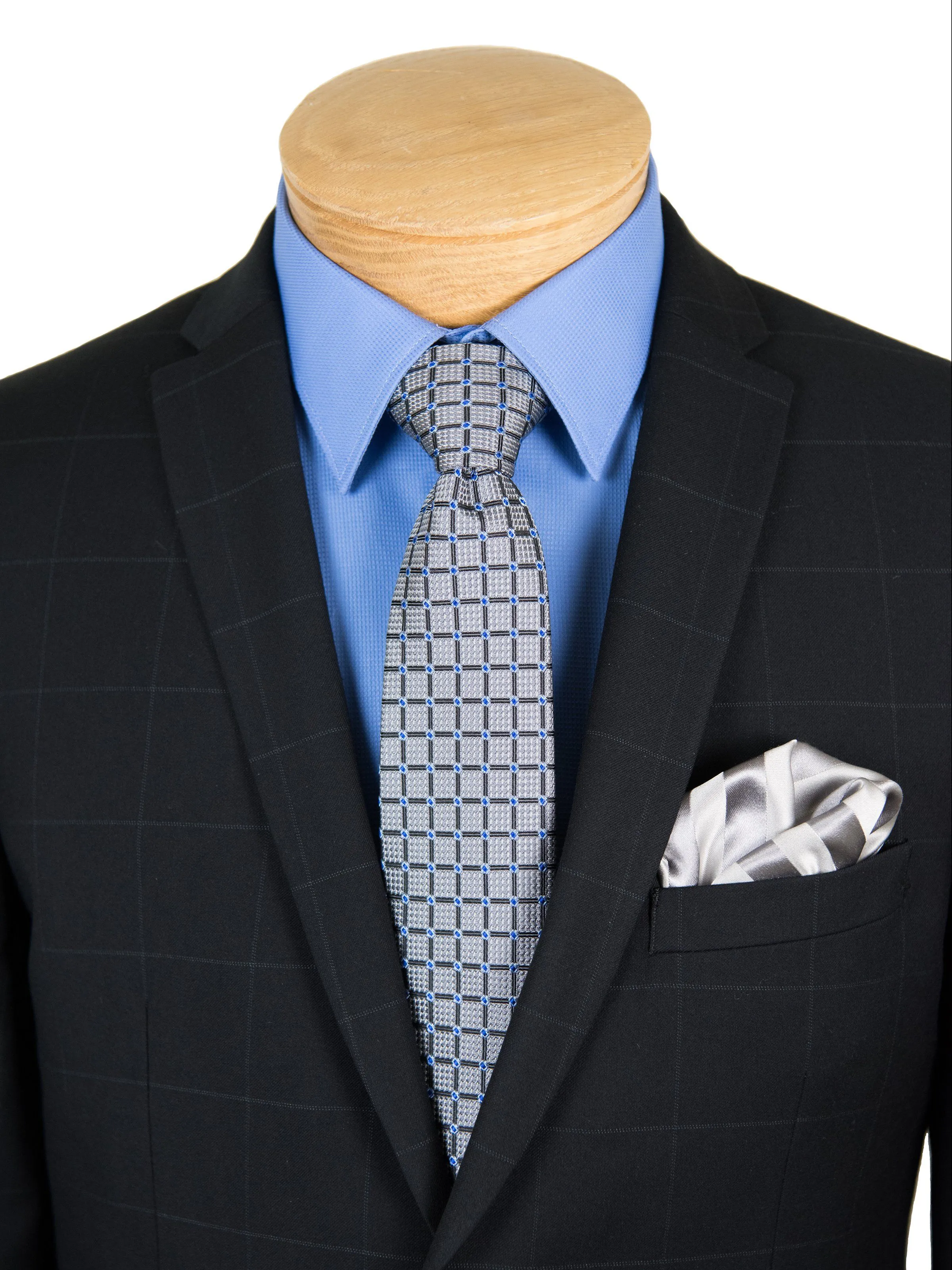 Andrew Marc 27435 69% Polyester / 29% Polyester / 2% Spandex Boy's Skinny Fit Suit- Black - Windowpane
