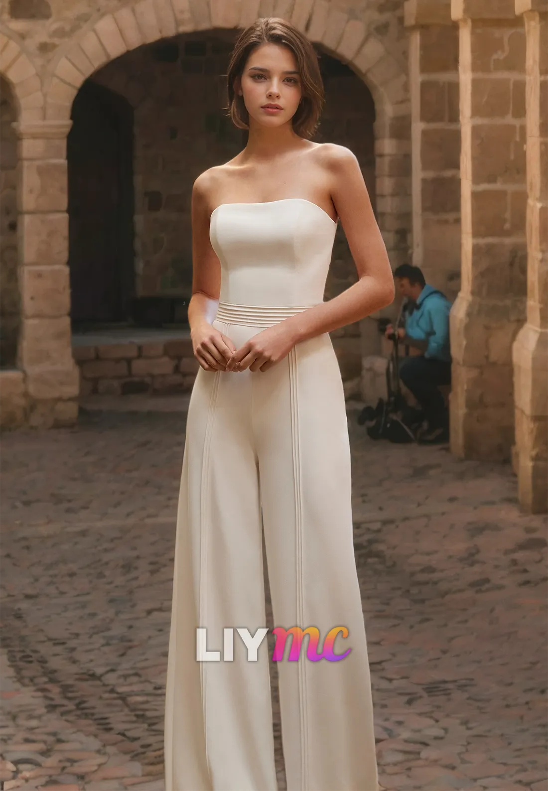Bateau Sleeveless Appliques Jumpsuit Wedding Dress