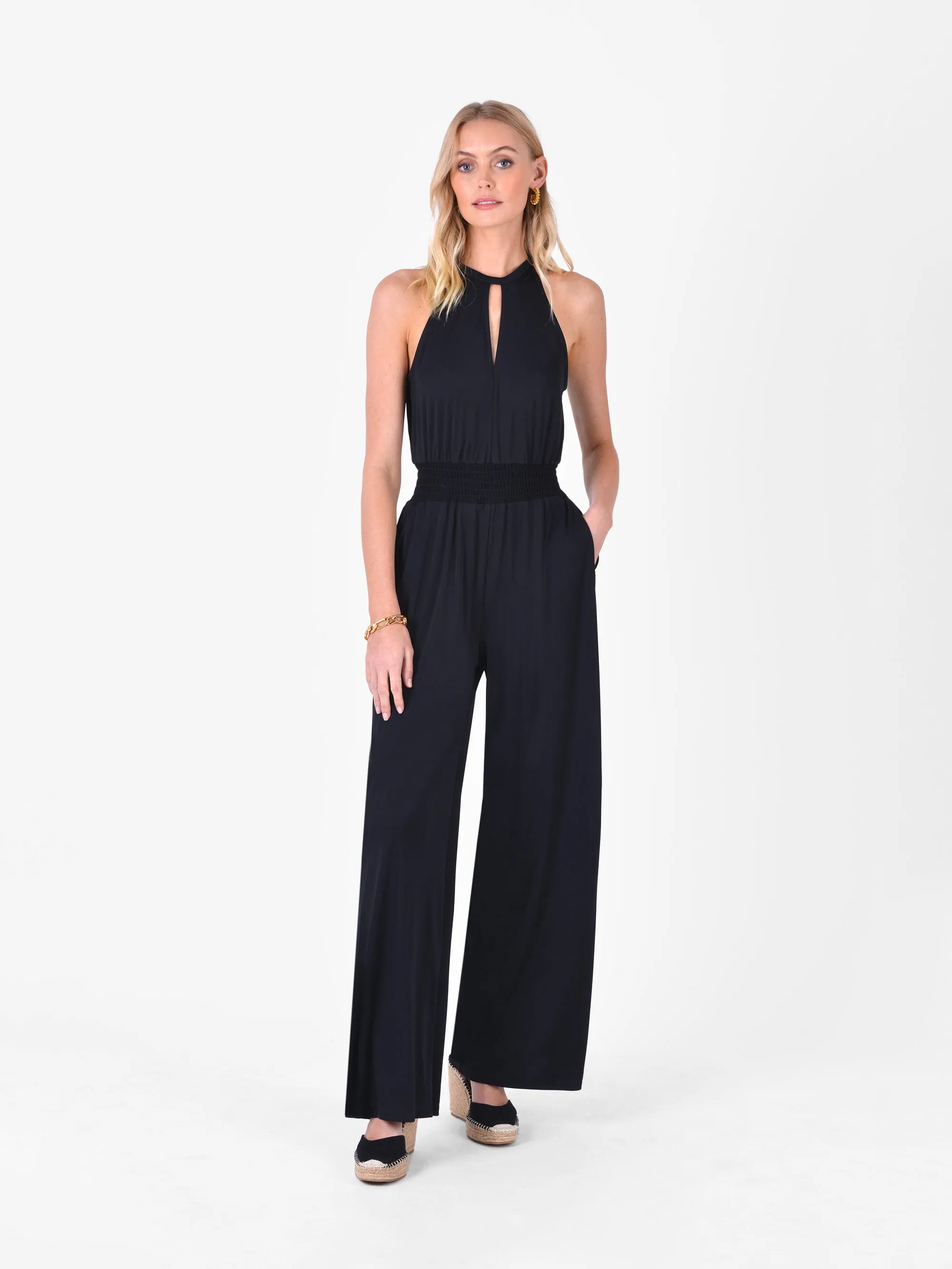 Black Jersey Keyhole Front Jumpsuit