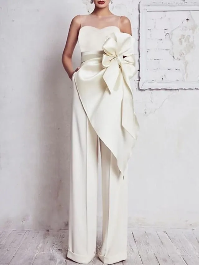 Bridal Shower Wedding Dresses Jumpsuits Sweetheart Strapless Floor Length Satin Bridal Gowns With Bow(s) Ruffles 2023 Summer Wedding Party, Women's Clothing