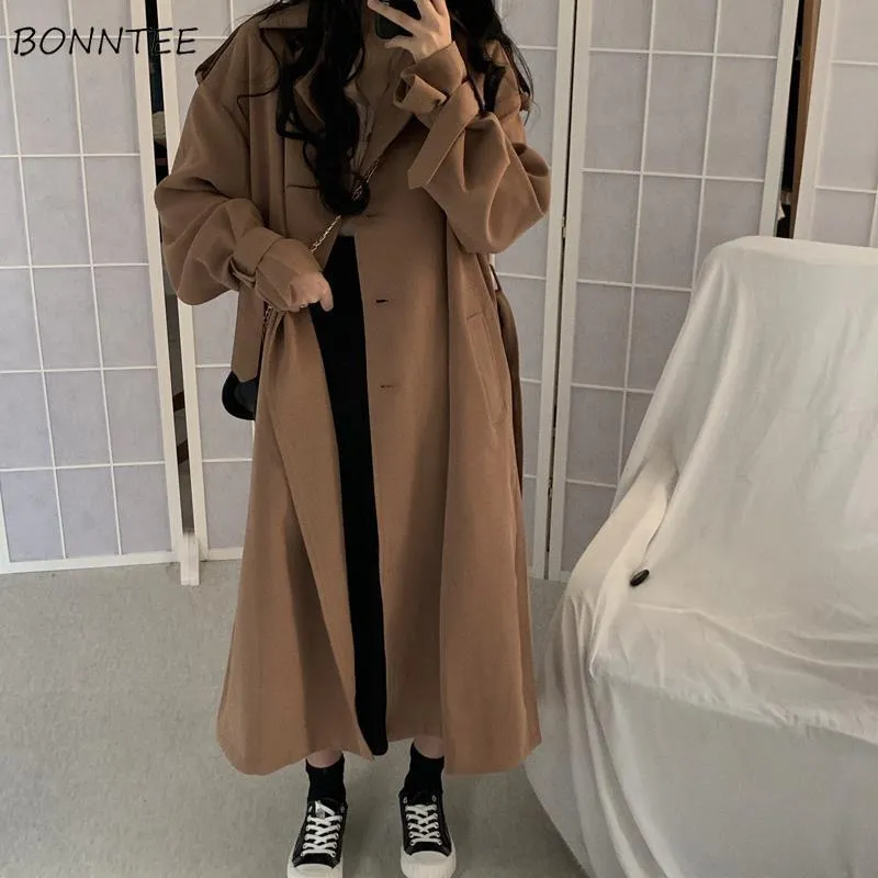 Joskaa Christmas Gift Women Trench Coats England Style Solid All-match Cuff-sashes Medium-long Winter Female BF Ulzzang Ladies Casual Streetwear Chic