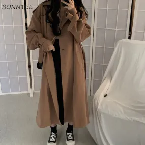 Joskaa Christmas Gift Women Trench Coats England Style Solid All-match Cuff-sashes Medium-long Winter Female BF Ulzzang Ladies Casual Streetwear Chic