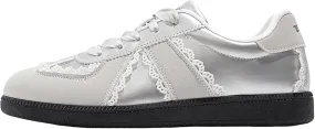 Mnplciea Womens Ballet Style Fashion Sneaker Lace Detail Casual Shoes Elegant Ribbon Lace Up Sneakers with Memory Foam