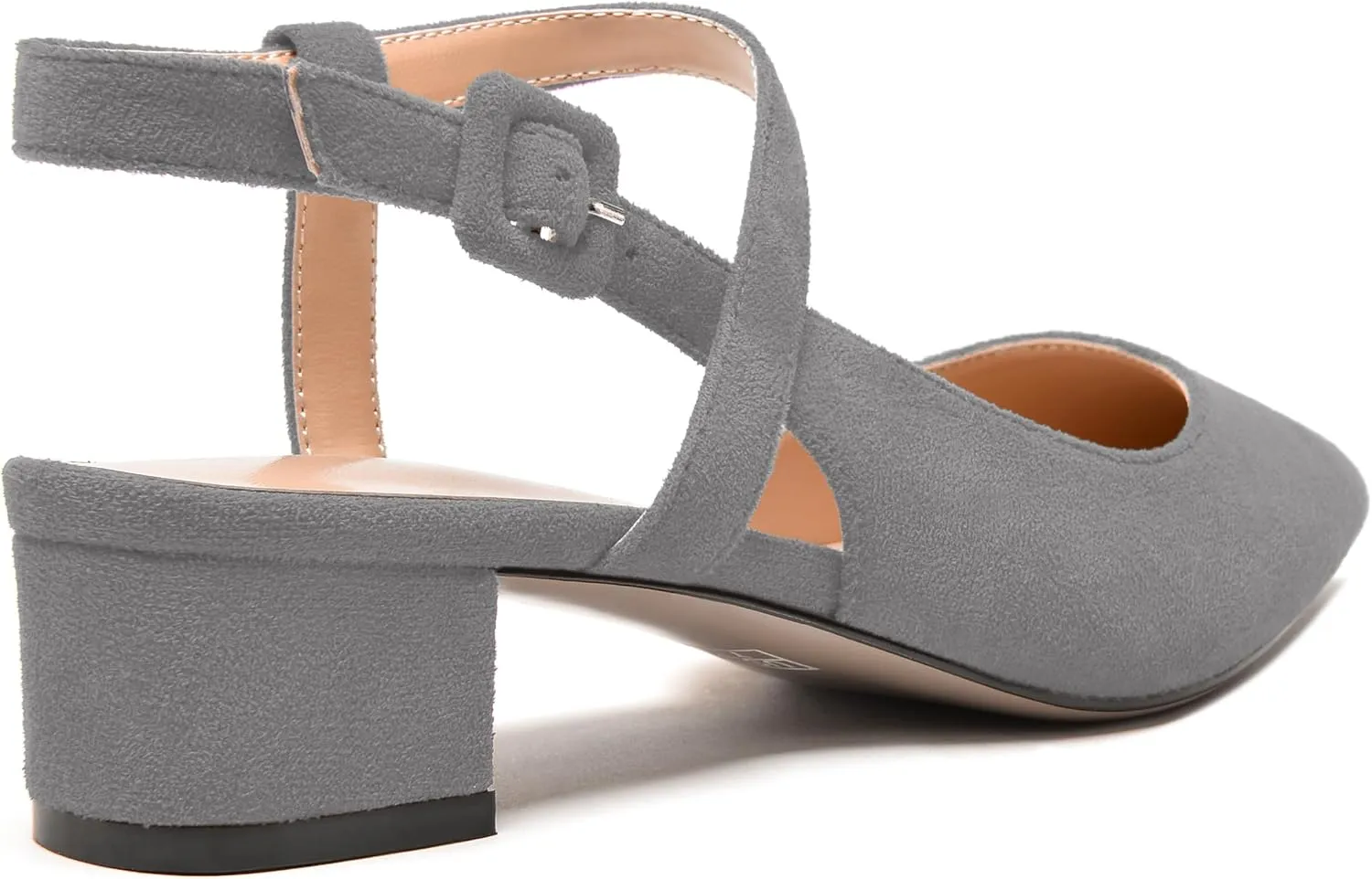MODENCOCO Womens Comfortable Wedding Suede Pointed Toe Dress Ankle Strap Buckle Chunky Low Heel Pumps Shoes 1.5 Inch