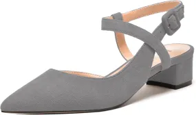 MODENCOCO Womens Comfortable Wedding Suede Pointed Toe Dress Ankle Strap Buckle Chunky Low Heel Pumps Shoes 1.5 Inch
