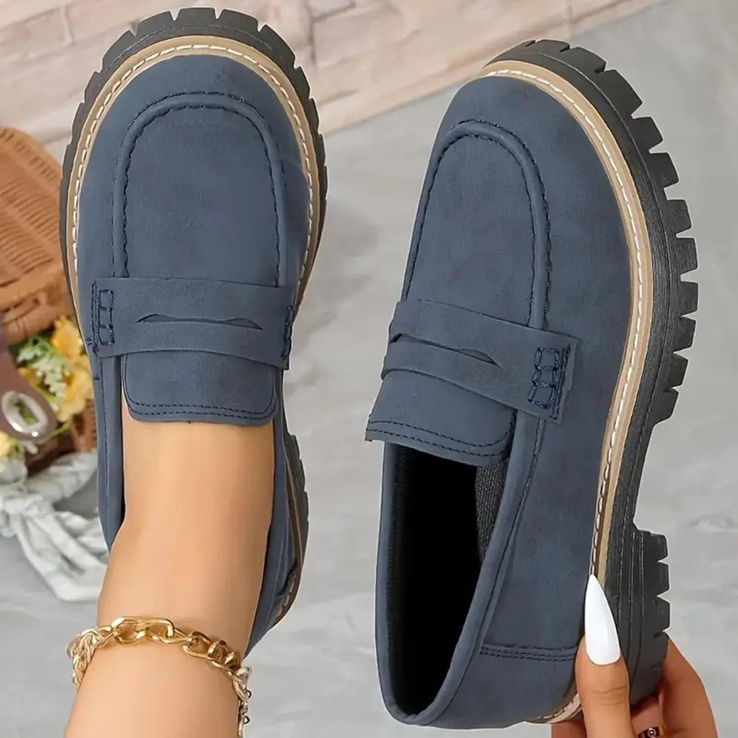 Orthopedic Platform Loafers for Women Thick Sole Loafers Comfort Orthopedic Shoes for Women Round Toe Loafers Shoes Slip on Shoes Casual Walking Shoes