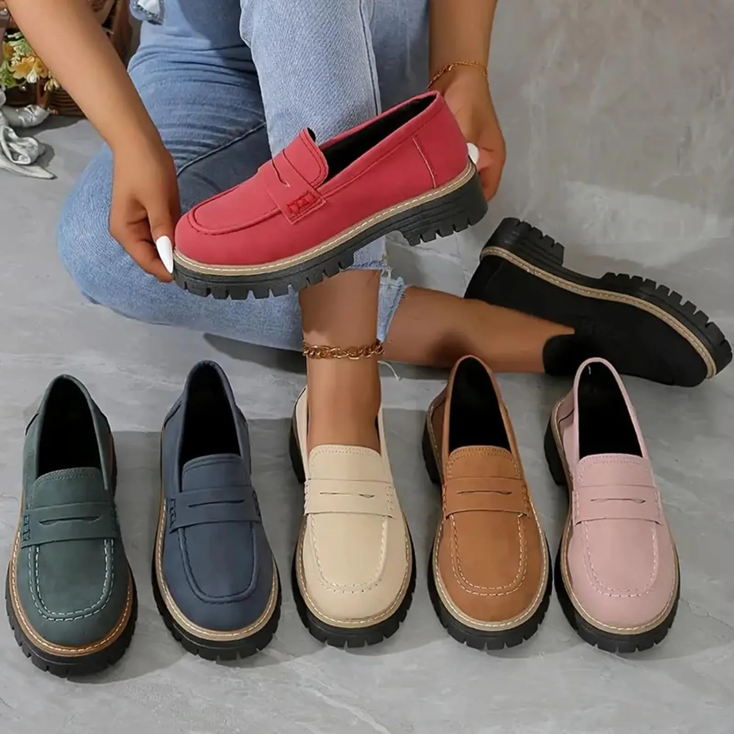 Orthopedic Platform Loafers for Women Thick Sole Loafers Comfort Orthopedic Shoes for Women Round Toe Loafers Shoes Slip on Shoes Casual Walking Shoes