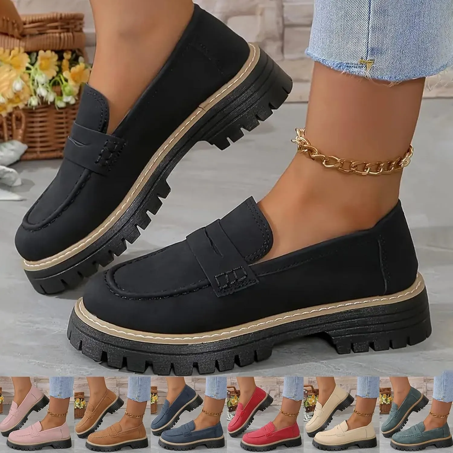 Orthopedic Platform Loafers for Women Thick Sole Loafers Comfort Orthopedic Shoes for Women Round Toe Loafers Shoes Slip on Shoes Casual Walking Shoes