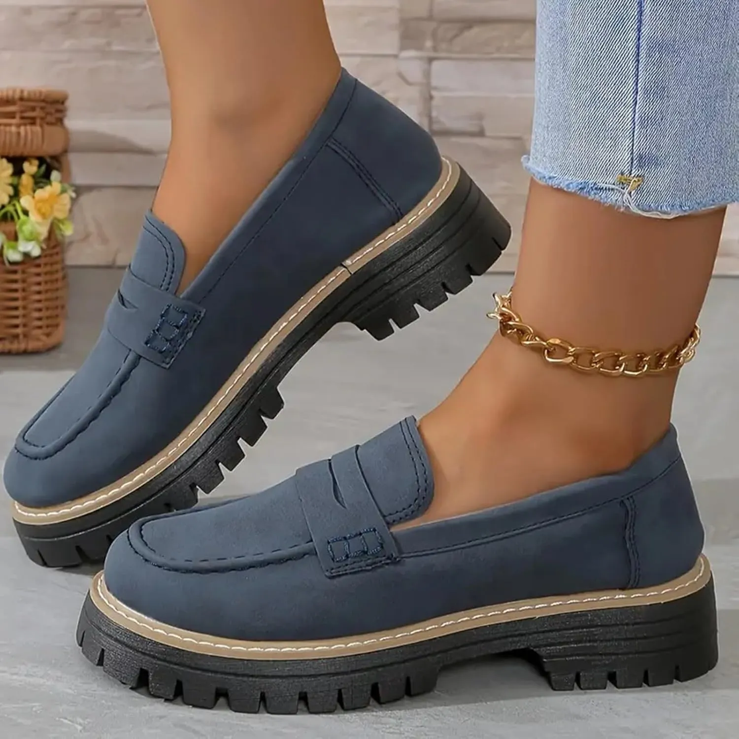 Orthopedic Platform Loafers for Women Thick Sole Loafers Comfort Orthopedic Shoes for Women Round Toe Loafers Shoes Slip on Shoes Casual Walking Shoes