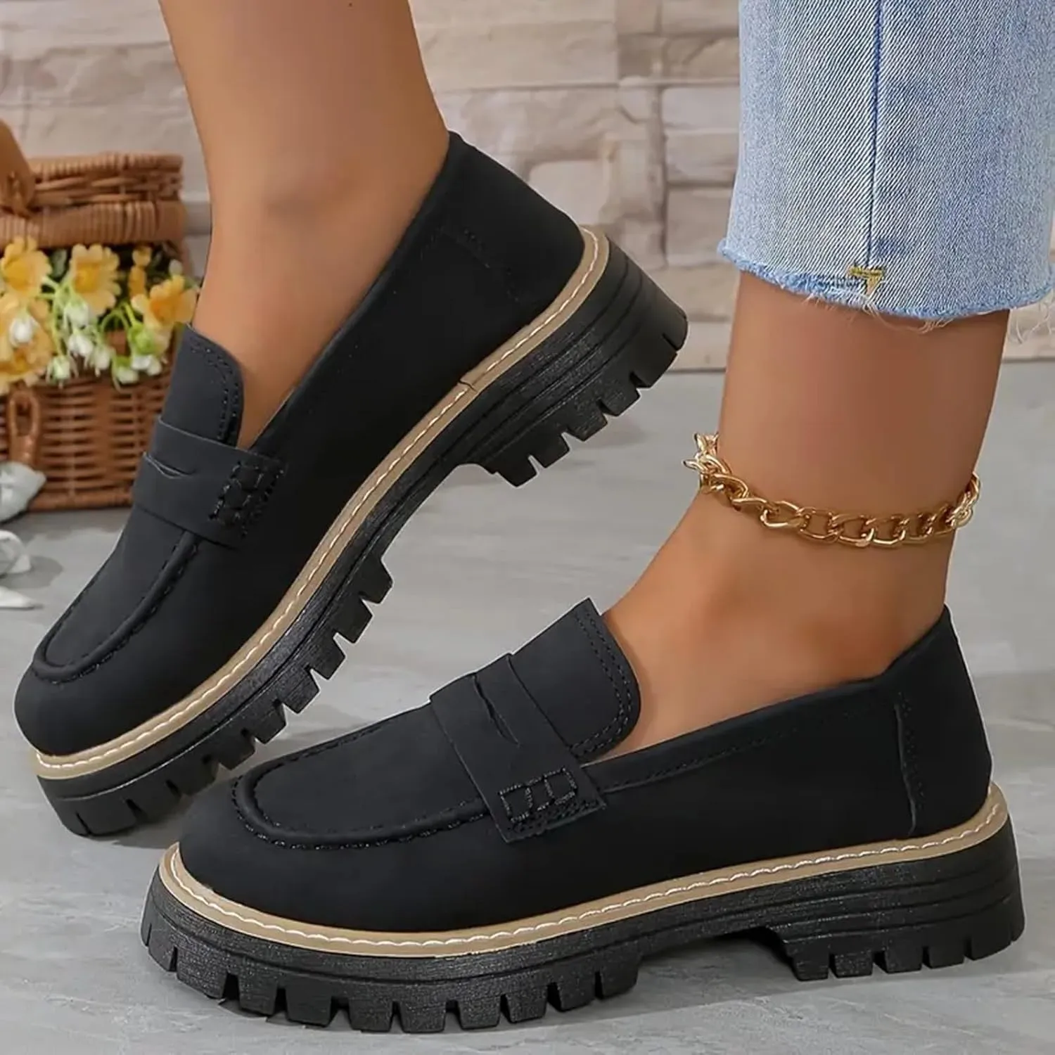 Orthoture Womens Shoes Loafers for Women 2025 Comfortable Dressy Platform Chunky Penny Loafer Lug Sole Suede Loafers Slip on Work Office Business Casual Dress Shoes Orthopedic Shoes for Women