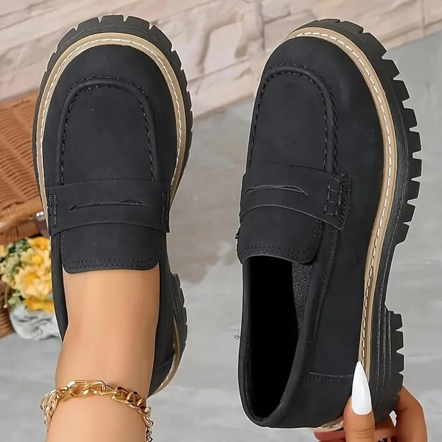 Orthoture Womens Shoes Loafers for Women 2025 Comfortable Dressy Platform Chunky Penny Loafer Lug Sole Suede Loafers Slip on Work Office Business Casual Dress Shoes Orthopedic Shoes for Women