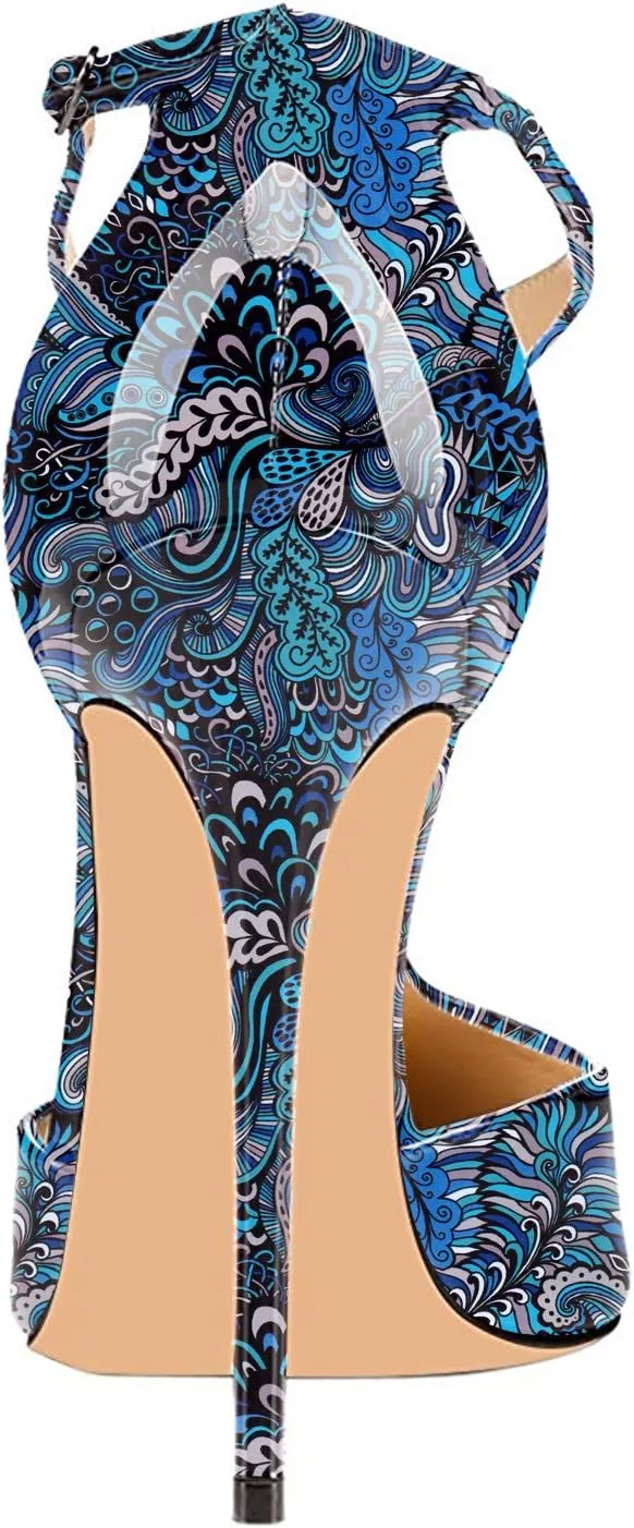 SAMMITOP Women's Pointed Toe High Heel Pumps T-Strap Dress Shoes 12cm Stilettos Heels