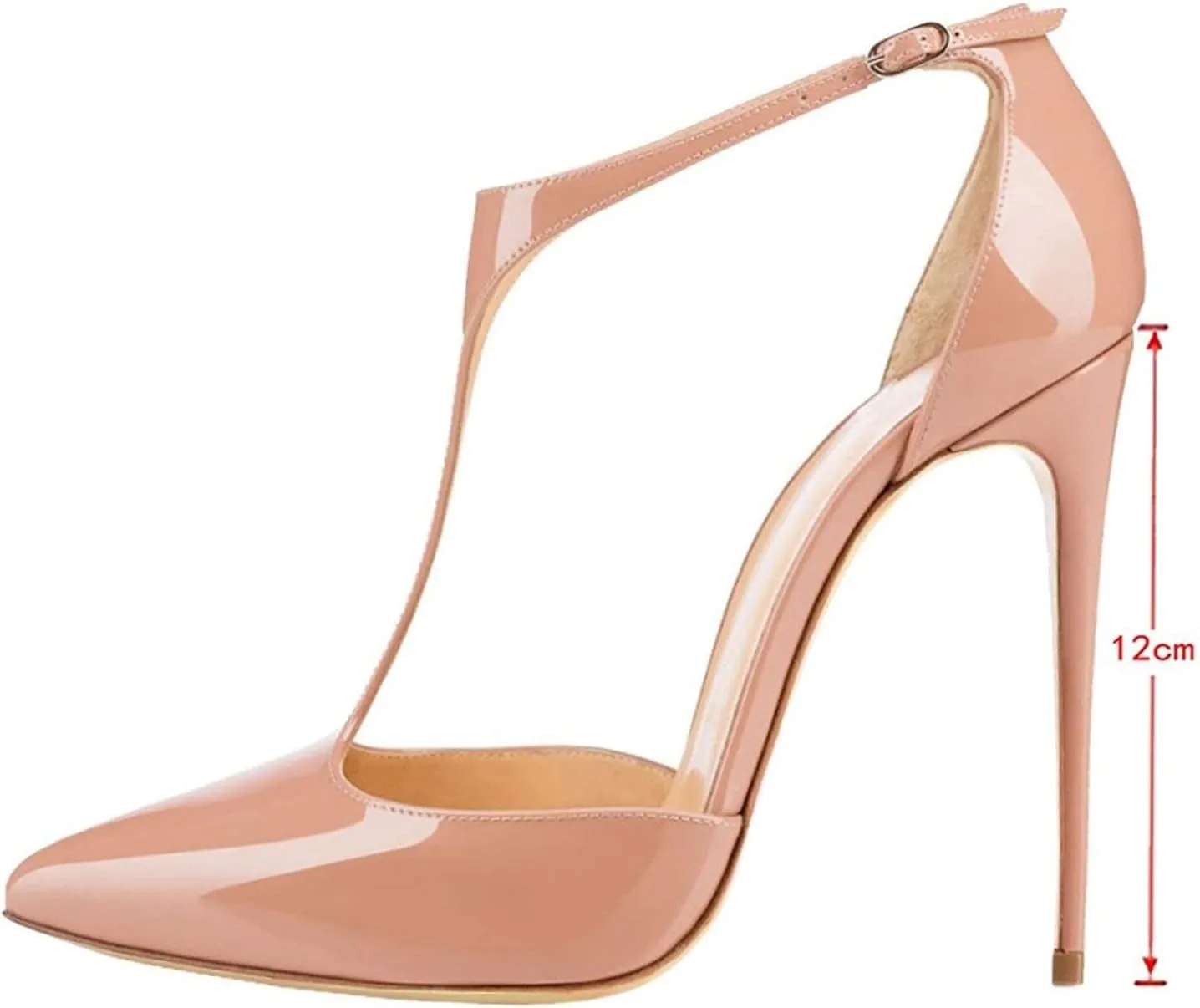 SAMMITOP Women's Pointed Toe High Heel Pumps T-Strap Dress Shoes 12cm Stilettos Heels