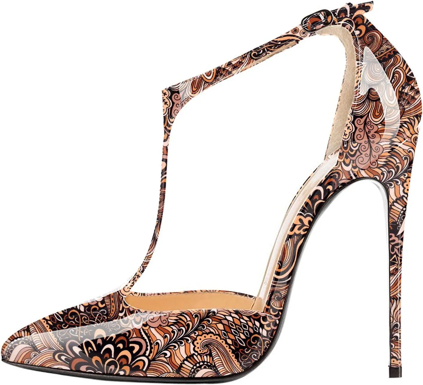 SAMMITOP Women's Pointed Toe High Heel Pumps T-Strap Dress Shoes 12cm Stilettos Heels