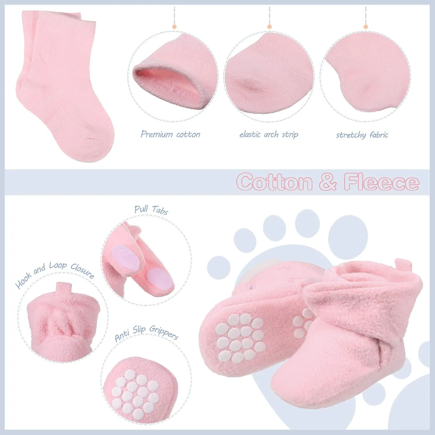 SATINIOR 3 Pairs Unisex Cozy Fleece Baby Booties with 3 Pairs Infant Cotton Socks