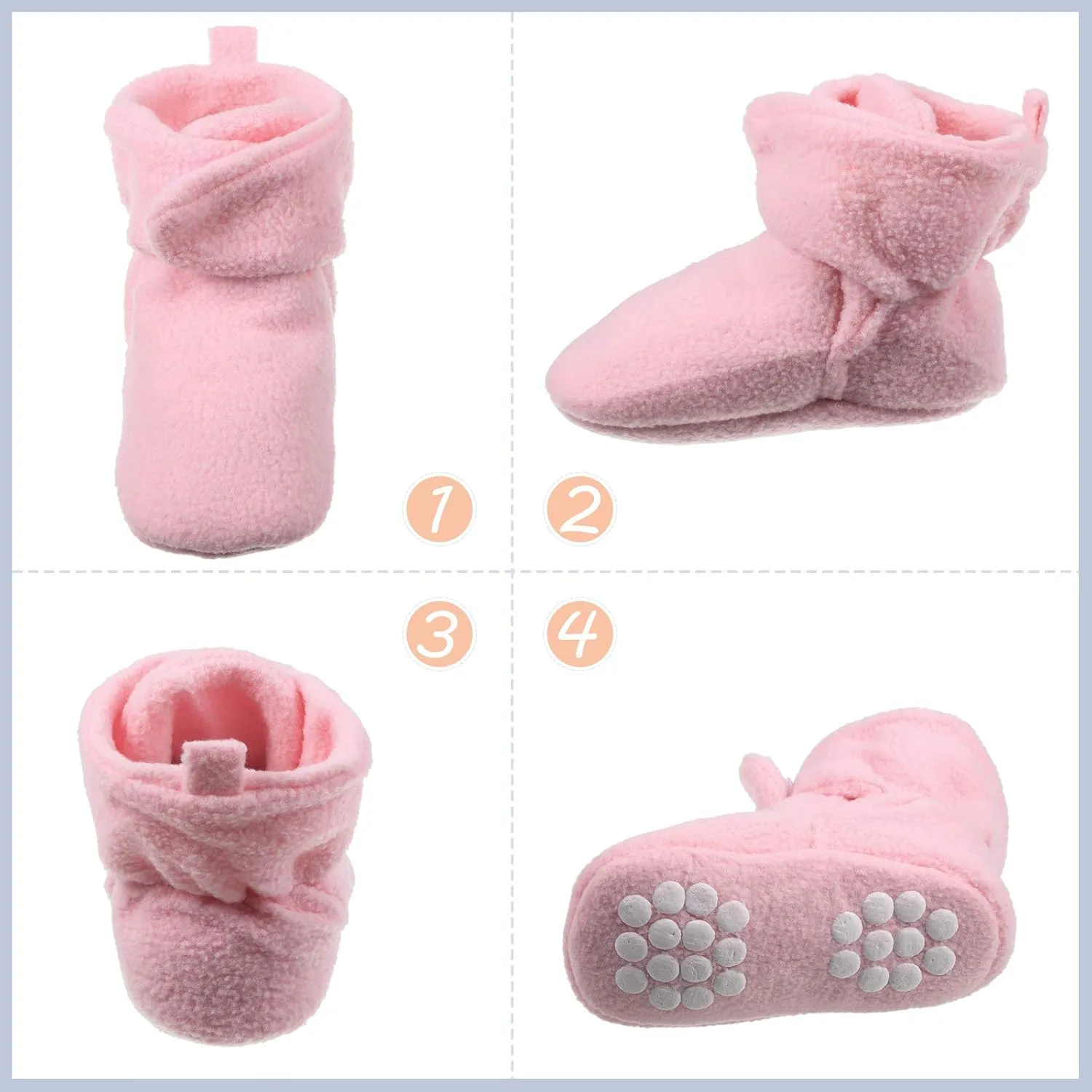 SATINIOR 3 Pairs Unisex Cozy Fleece Baby Booties with 3 Pairs Infant Cotton Socks