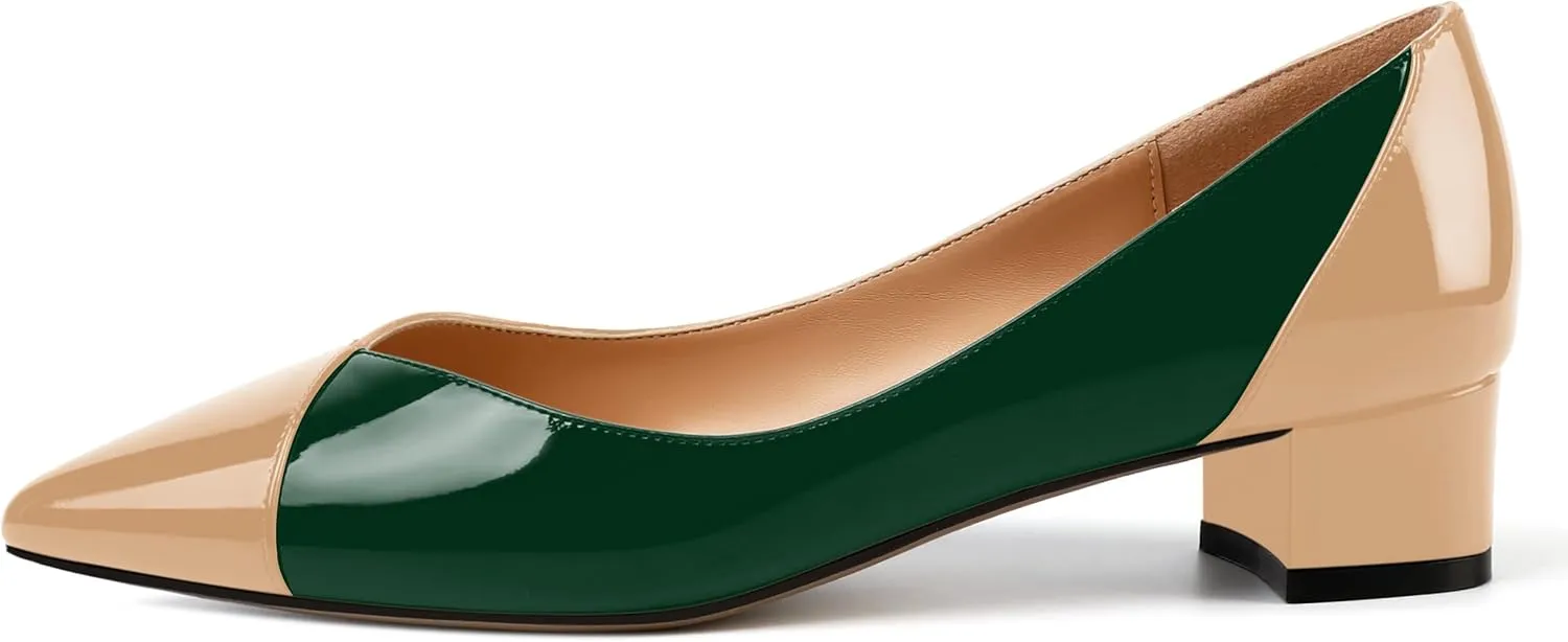 SHOWFOREST Women's Slim Solid Outdoor Dress Slip On Pointed Toe Patent Block Low Heel Pumps Shoes 1.5 Inch