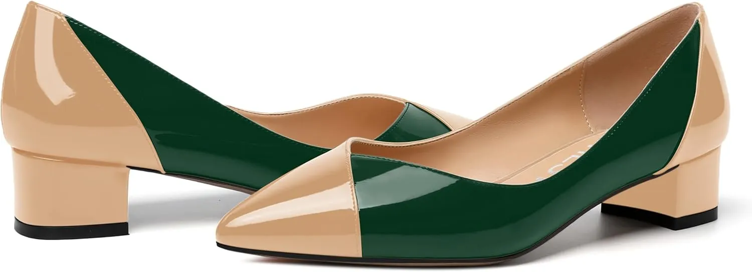 SHOWFOREST Women's Slim Solid Outdoor Dress Slip On Pointed Toe Patent Block Low Heel Pumps Shoes 1.5 Inch