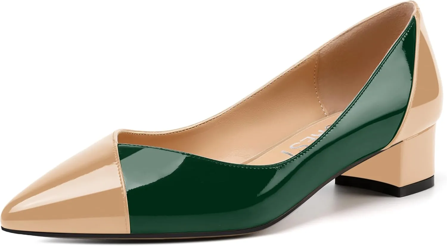 SHOWFOREST Women's Slim Solid Outdoor Dress Slip On Pointed Toe Patent Block Low Heel Pumps Shoes 1.5 Inch