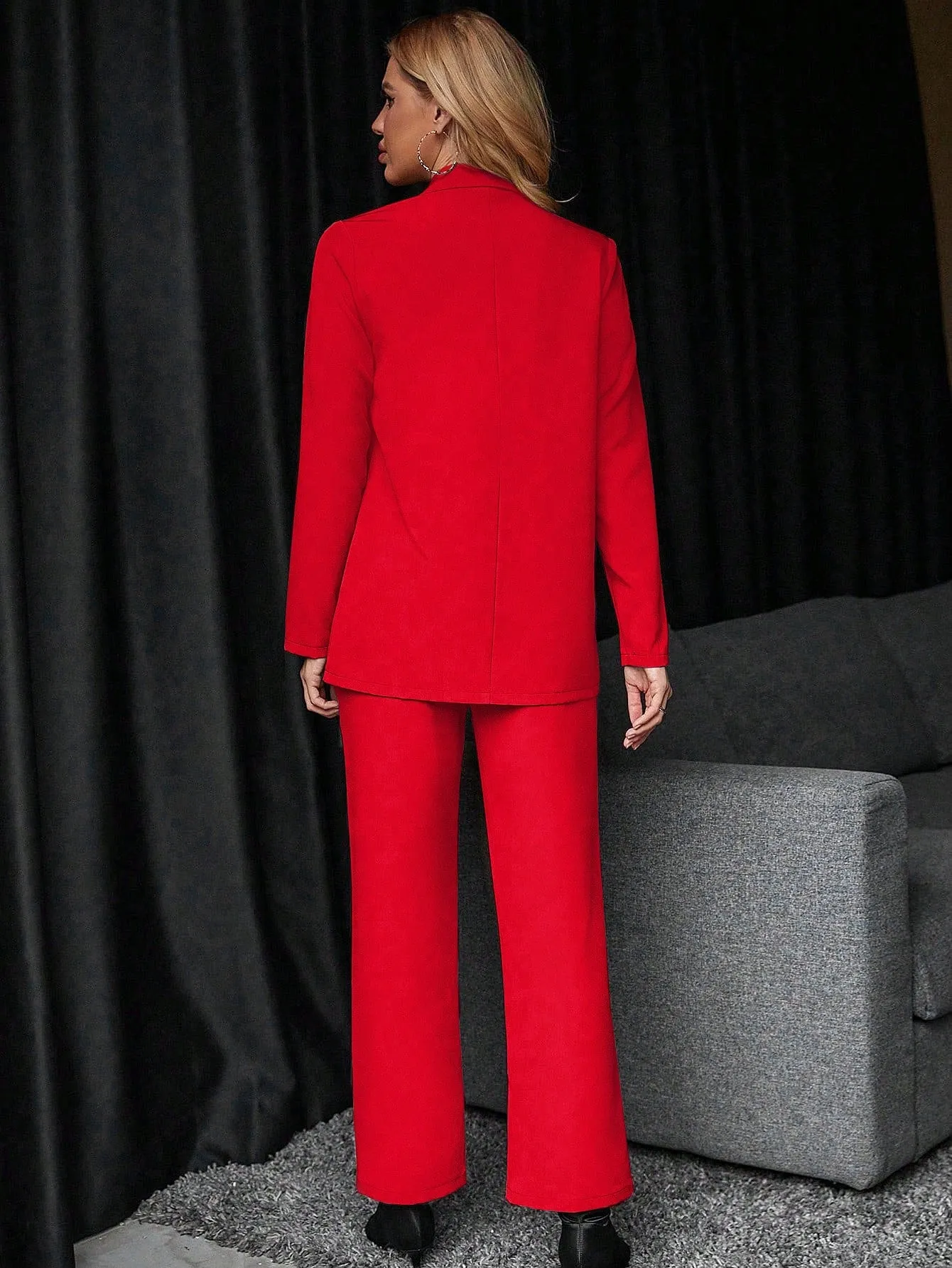 Solid Single Button Blazer & Suit Pants