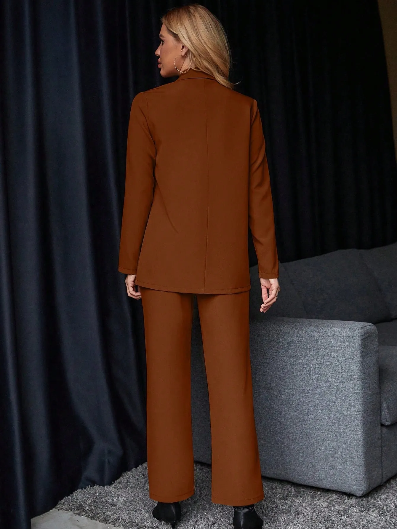 Solid Single Button Blazer & Suit Pants
