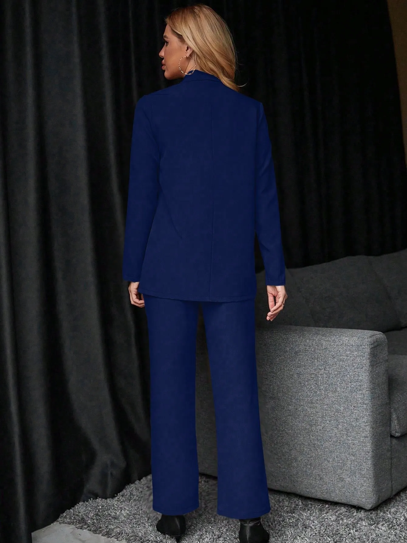 Solid Single Button Blazer & Suit Pants