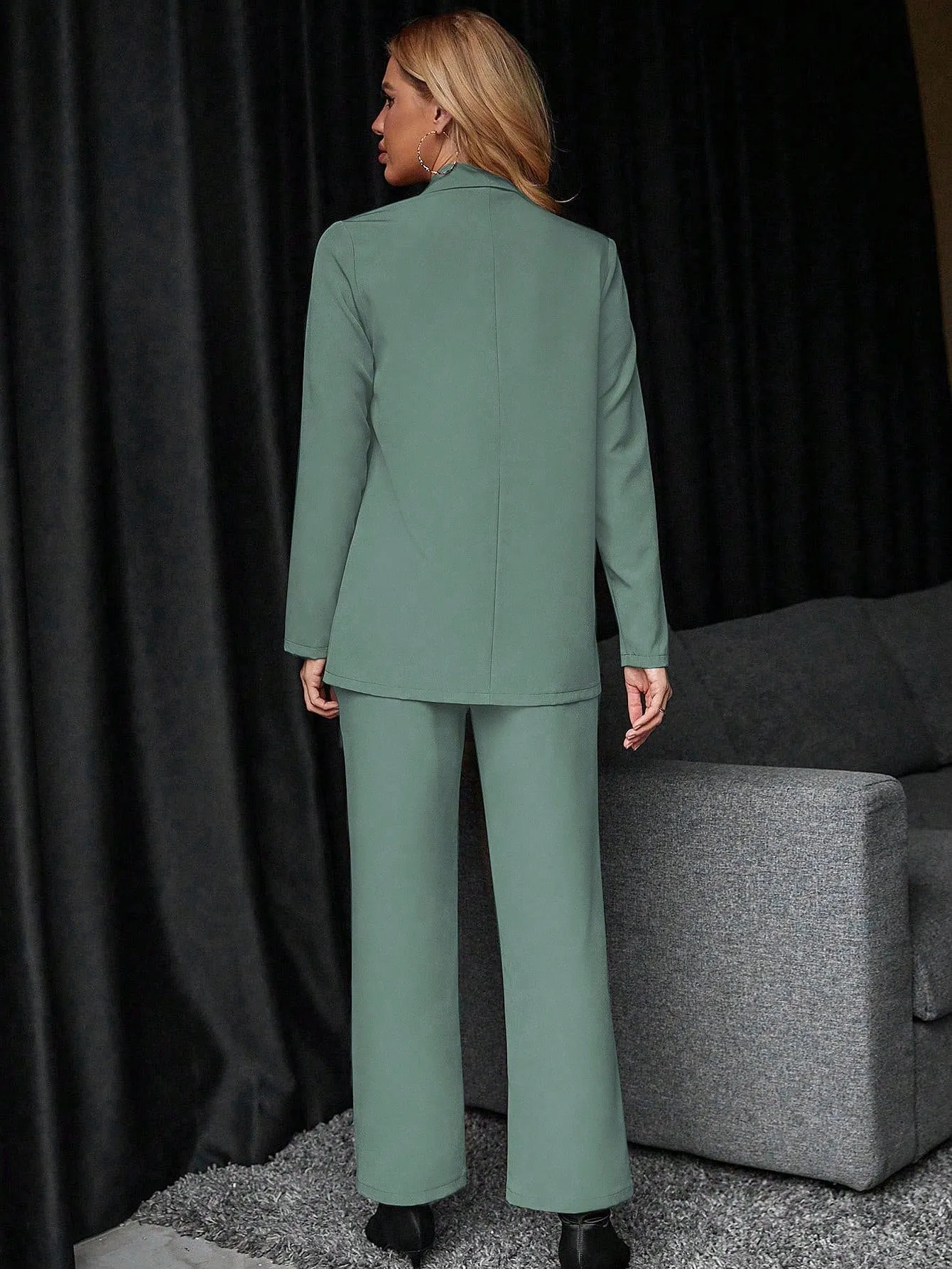 Solid Single Button Blazer & Suit Pants