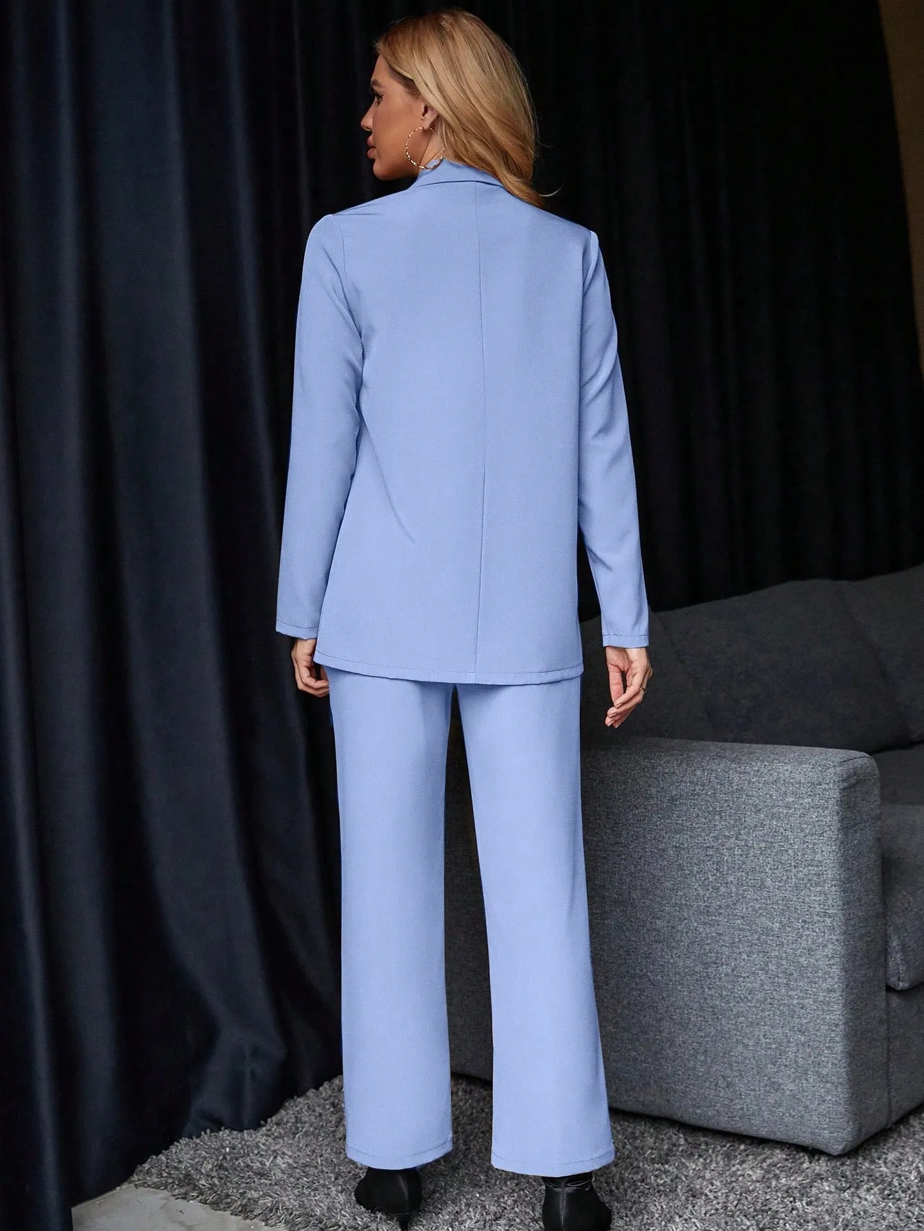 Solid Single Button Blazer & Suit Pants