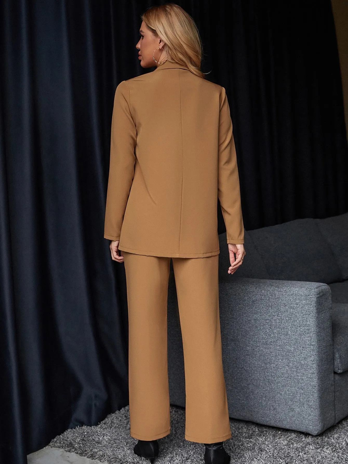 Solid Single Button Blazer & Suit Pants