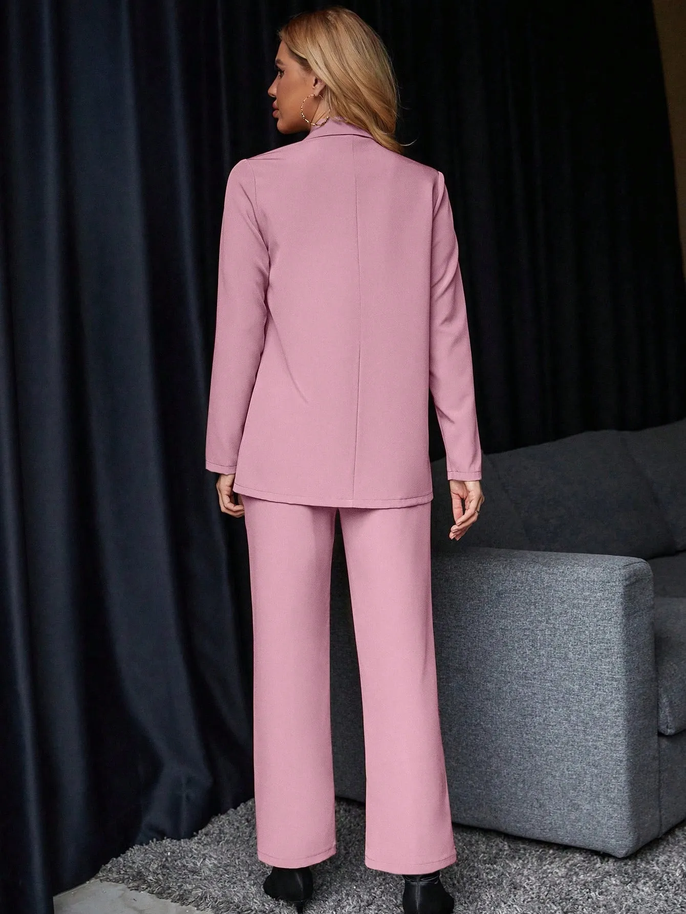 Solid Single Button Blazer & Suit Pants