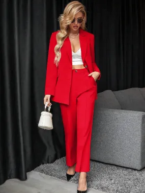 Solid Single Button Blazer & Suit Pants