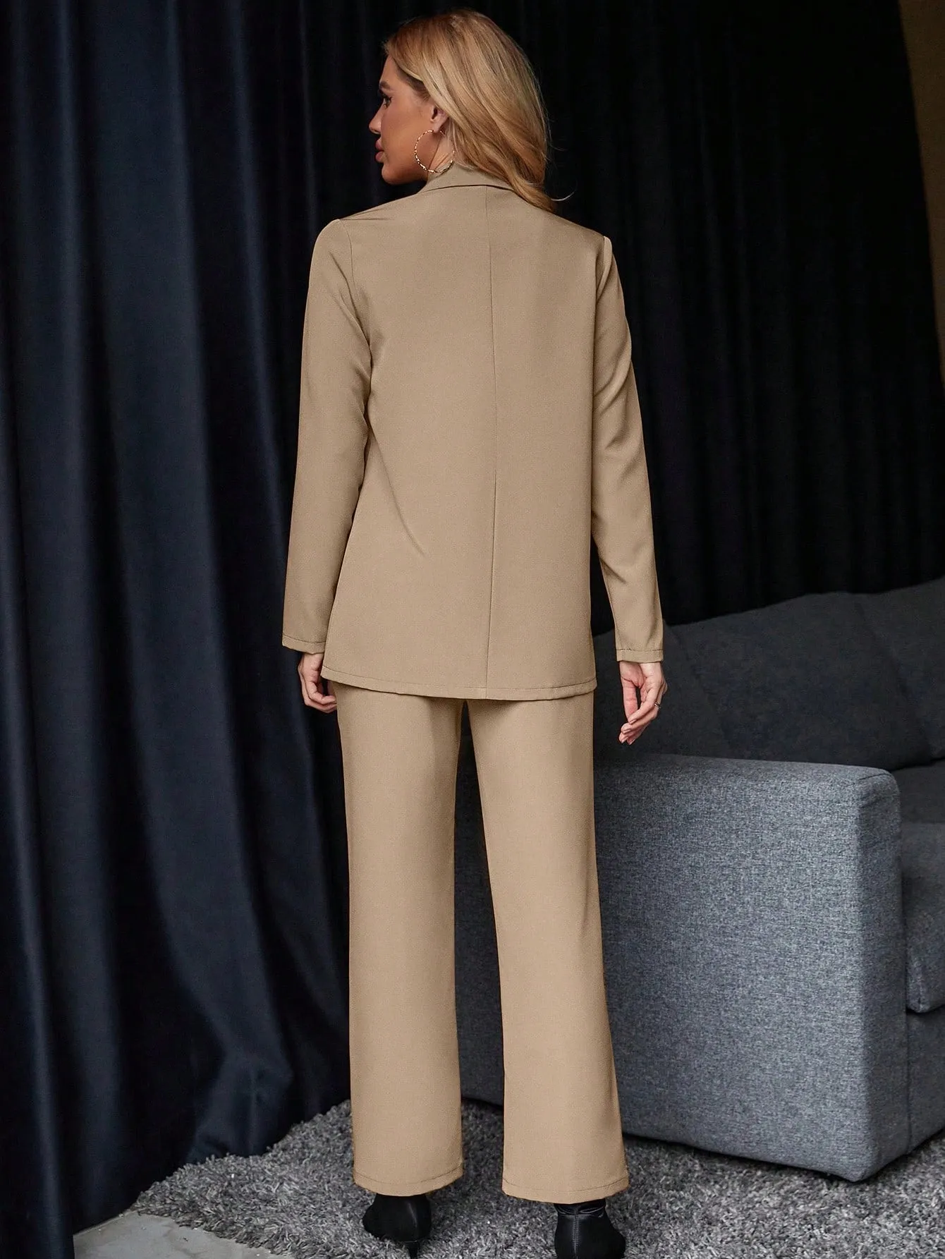 Solid Single Button Blazer & Suit Pants