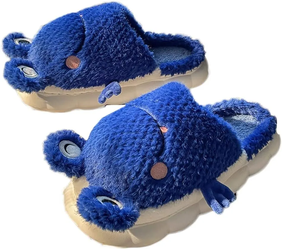 Solyinne Women's Cute Frog Slippers - Winter Warm Fluffy Fleece Indoor Outdoor Shoes