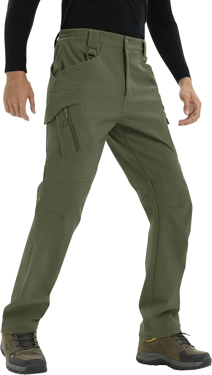 TACVASEN Men's Winter Pants 9 Pockets Fleece Snow Hiking Pants Water-Resistant Warm Softshell Thick Tactical Pants