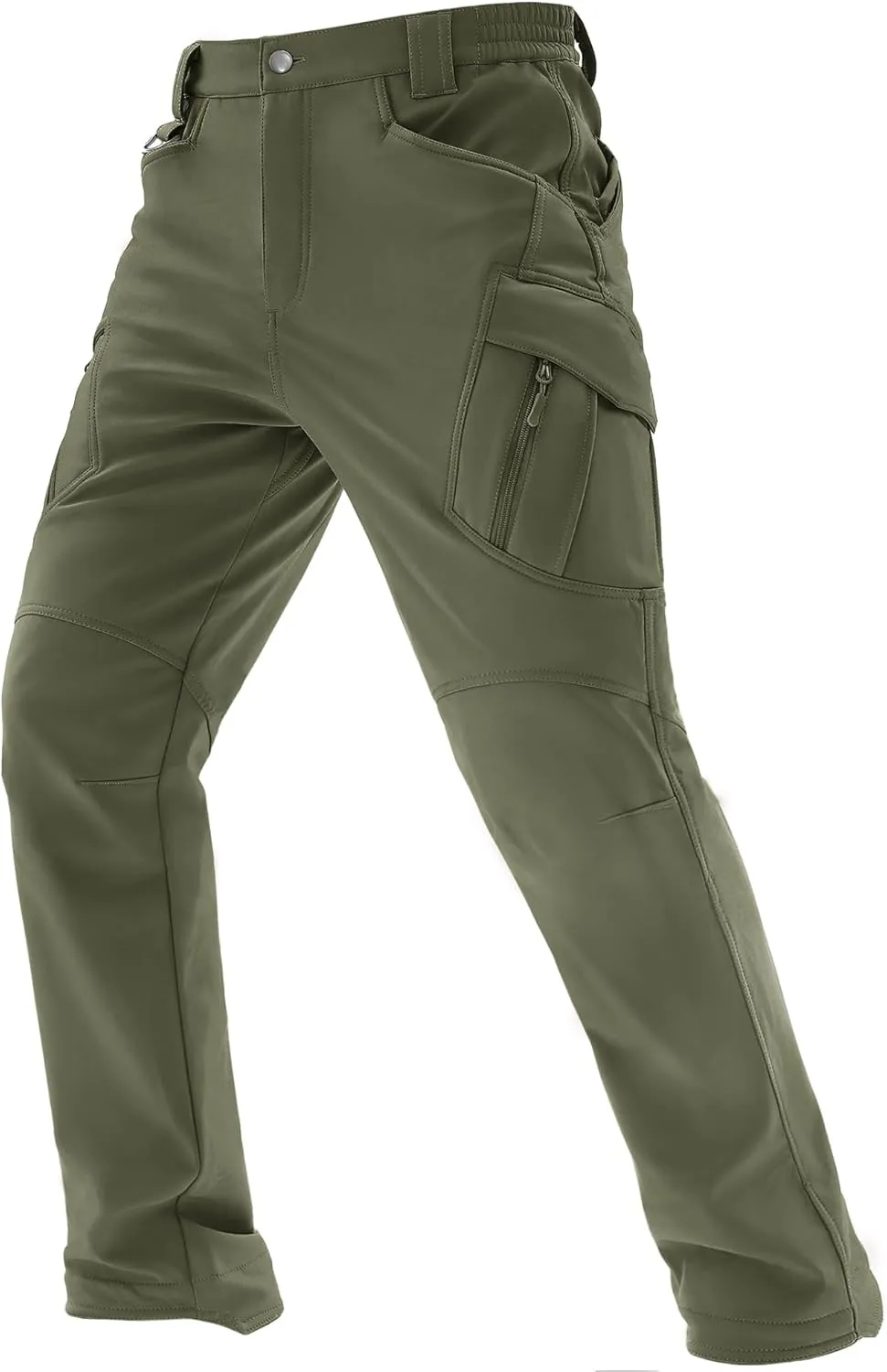 TACVASEN Men's Winter Pants 9 Pockets Fleece Snow Hiking Pants Water-Resistant Warm Softshell Thick Tactical Pants