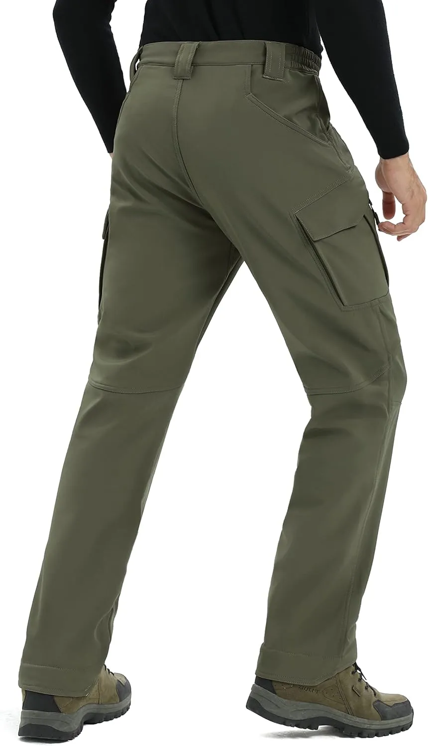 TACVASEN Men's Winter Pants 9 Pockets Fleece Snow Hiking Pants Water-Resistant Warm Softshell Thick Tactical Pants