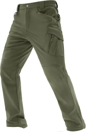 TACVASEN Men's Winter Pants 9 Pockets Fleece Snow Hiking Pants Water-Resistant Warm Softshell Thick Tactical Pants