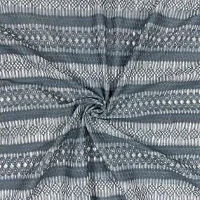 White Grey Floral Print Crochet Fabric