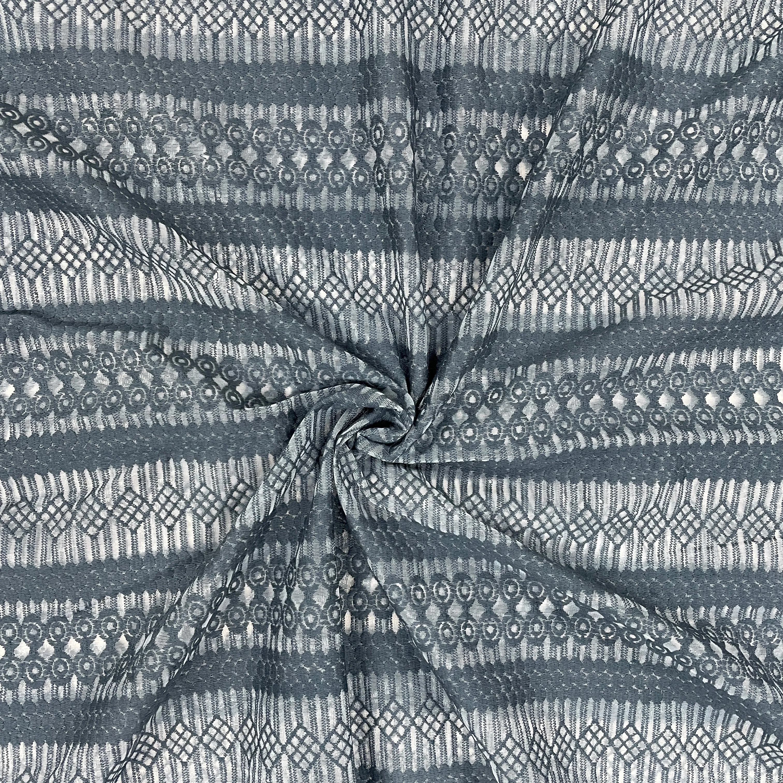 White Grey Floral Print Crochet Fabric
