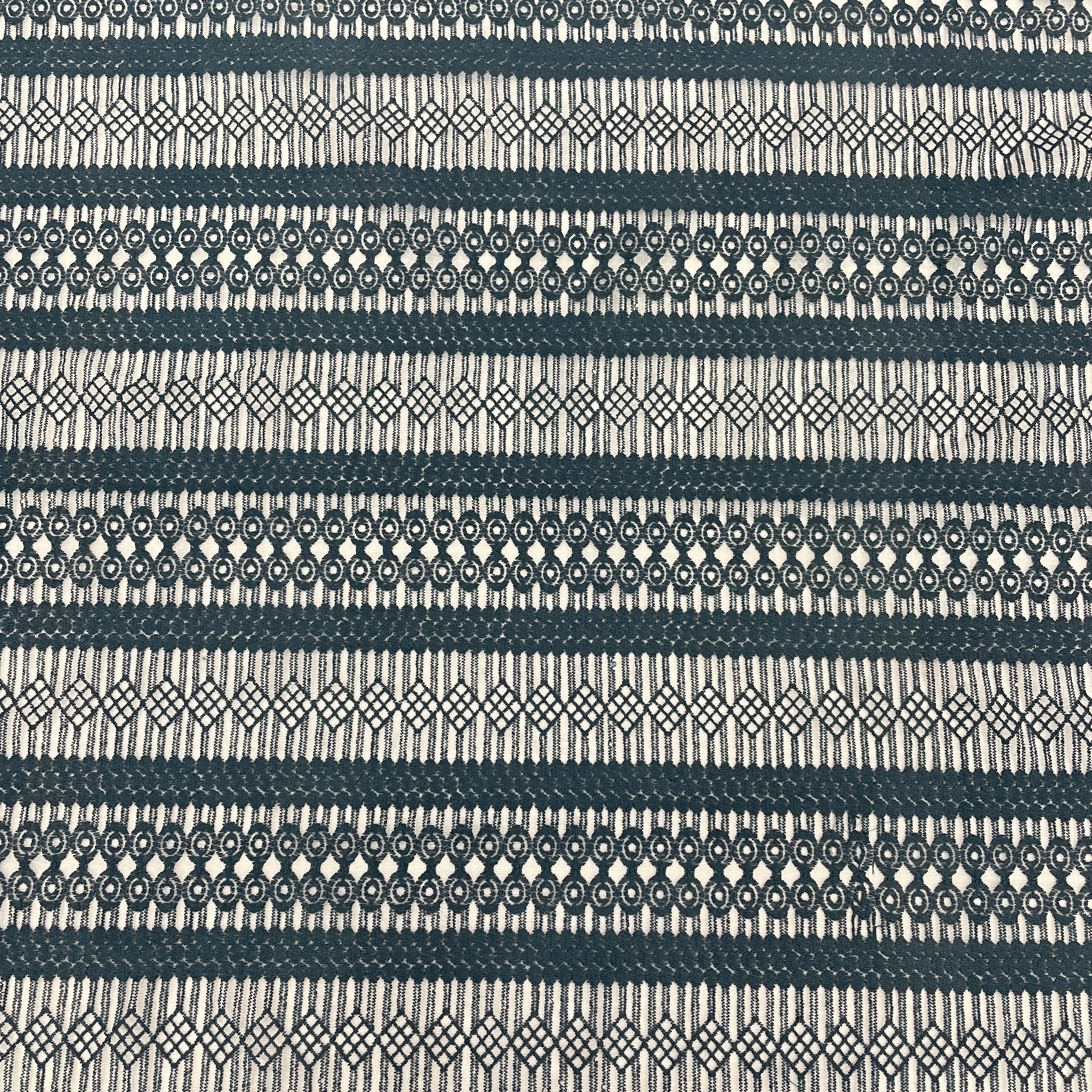 White Grey Floral Print Crochet Fabric